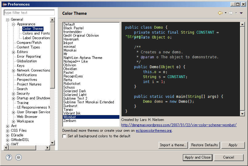 Eclipseのカラー設定 Gwt Center